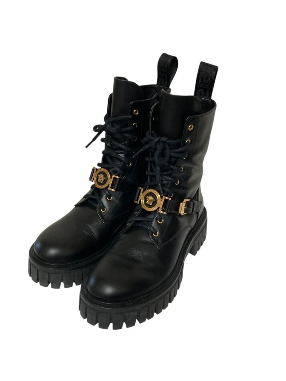 Versace Medusa Side Zip Lace Up Platform Short Boots Black 38